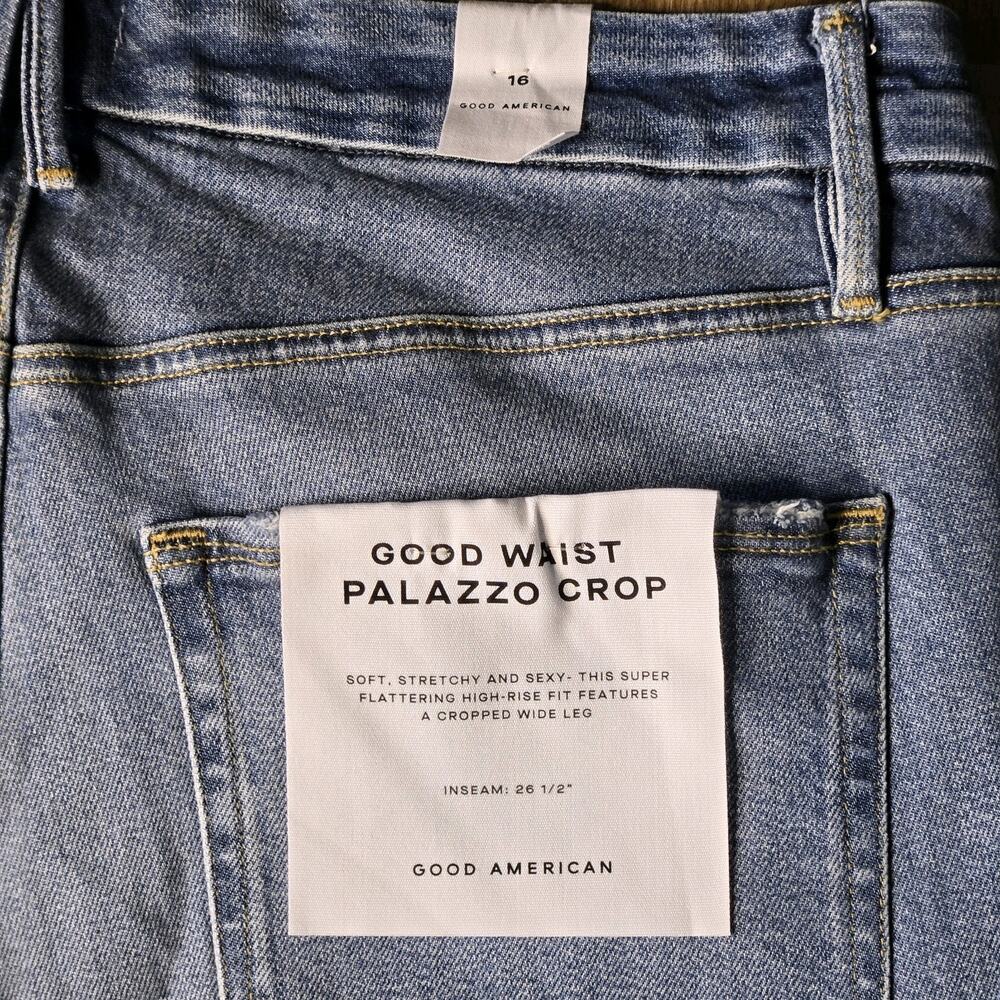 Good American Good Waist Palazzo Crop Wide Leg Blue Denim Jeans, Size 16 NWT - Picture 10 of 10